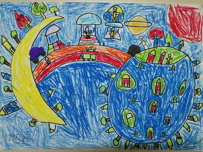 儿童画-创意联想月亮和地球