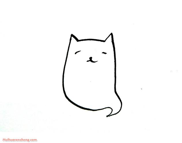 一步一步教你画有颜色小猫的画法教程第2步:继续画猫的基本轮廓.