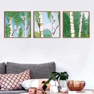 绿色森林水彩油画 家庭客厅卧室装饰帆布画 无框画芯挂画