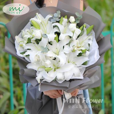 19朵粉白混搭玫瑰花束福州泉州晋江厦门花店同城鲜花速递生日送花