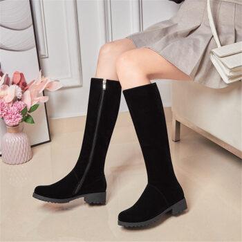 女士长筒靴反毛皮翻皮翻毛皮磨砂皮长靴高筒靴子平底不过膝秋冬季加绒