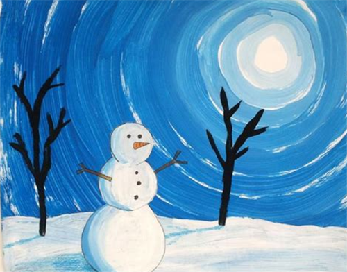 小学生冬天雪景的图画