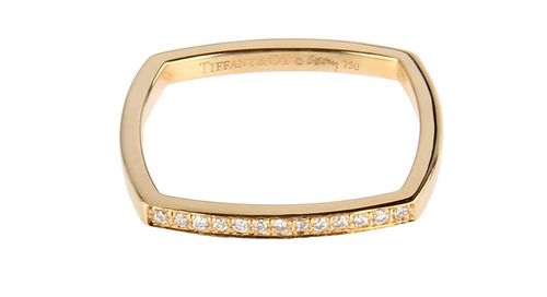 tiffany & co.(蒂芙尼)18k黄金方形镶钻戒指