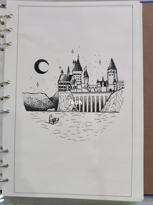 黑白简笔画| 霍格沃茨_简笔画_教程_五一假期_朋友圈