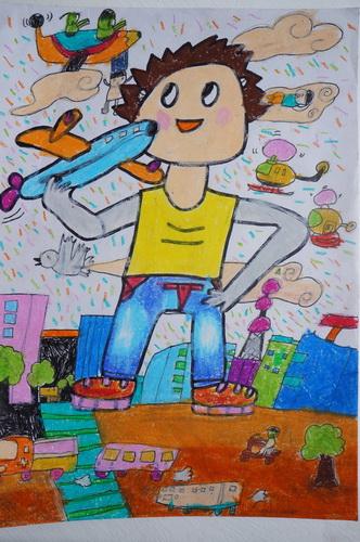 小飞机和大巨人/少儿绘画作品/儿童画/网络美术馆