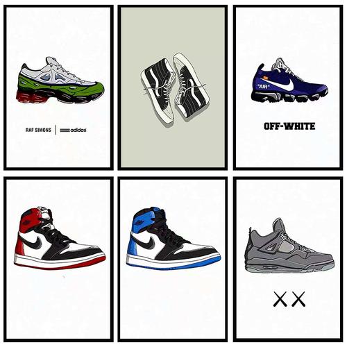 服装店aj插画卡通装饰画创意个性球鞋画鞋店万斯咖啡厅酒吧挂画