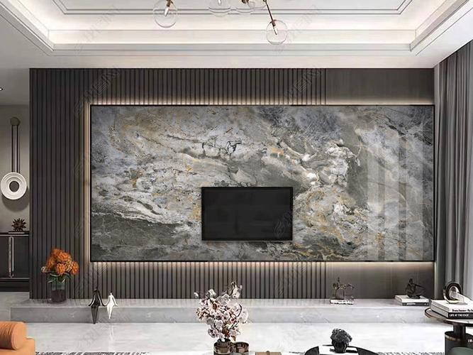 现代大气高档石材大理石岩板悬空电视背景墙