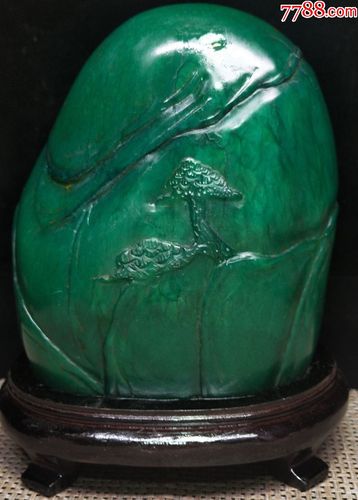 珍藏绿田黄花鸟山子