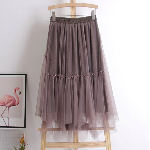 网纱半身裙女秋冬长款裙子不规则高腰纱纱裙舞蹈中长