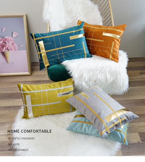 现货供应轻奢时尚风格拼接抱枕套 客厅沙发装饰高档烫金抱枕批发