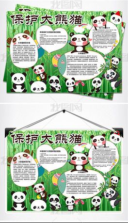原创保护熊猫小报环保动物电子手抄报版权可商用