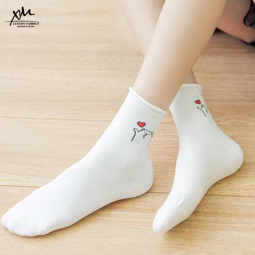 薄款中筒ins潮日系短袜浅口女孩运动卡通可爱白色纯棉袜子女夏季
