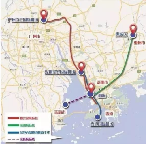 穗莞深城际与深惠-深珠城际将在前海交叉.图片来源:love珠海
