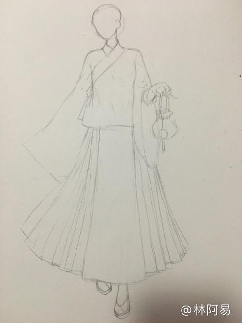 汉服手绘设计图铅笔稿