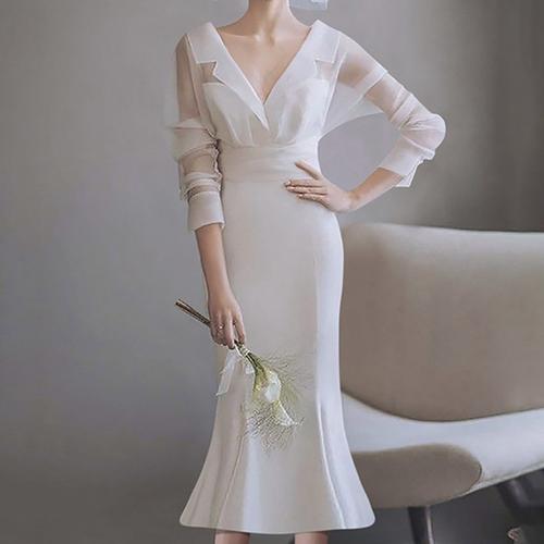 法式晚装订婚婚纱简约日常礼服长裙鱼尾显瘦礼服