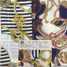 现货供应仿真丝色丁链条印花面料 弹力仿真丝女装丝巾装饰链条布