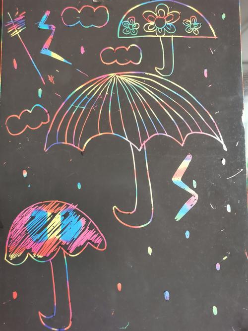 今天赵宥然小朋友为全班小朋友带来了有趣的刮画纸,我们一起创作了