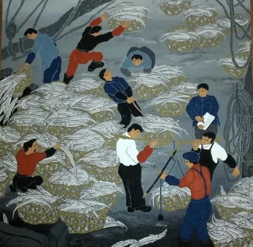 渔民,捕鱼,沙画,绘画