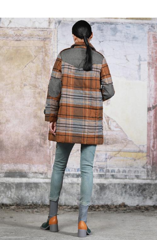 达衣岩复古英伦格子羽绒服百搭工装风衣棉女冬雾紫s