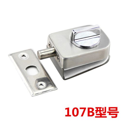 购客韩国黑色玻璃门锁免开孔钢单门双门锁玻璃门插 化玻璃门插销地锁