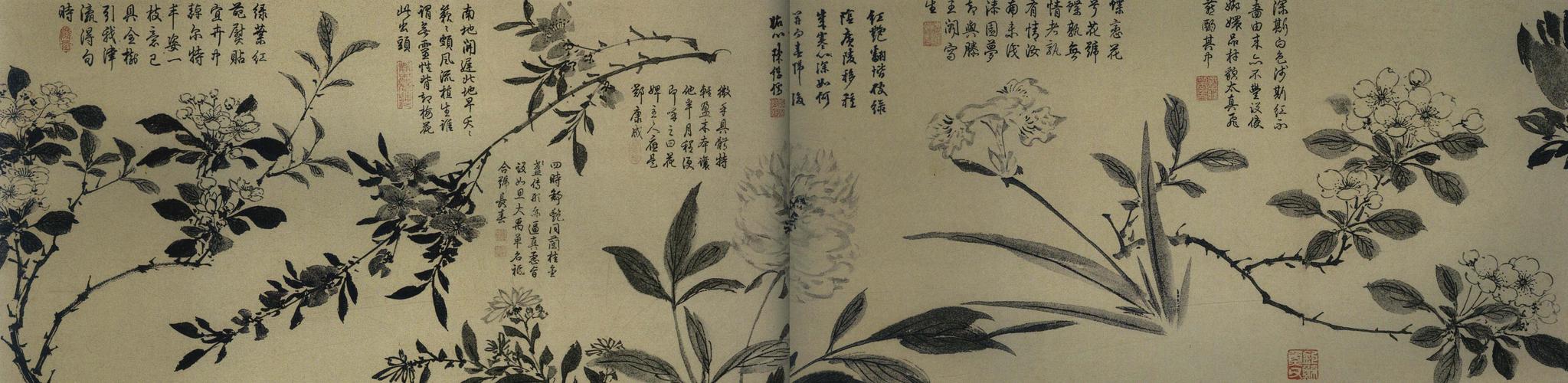 周之冕 百花图卷(之一,之二)明