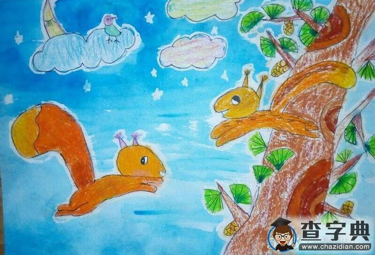 跳跃的小松鼠动物场景画作品赏析