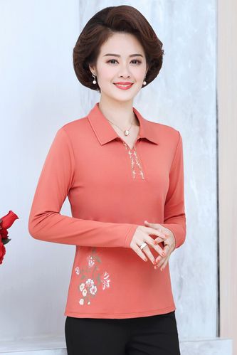 t恤女长袖纯棉宽松中年妈妈装2020新款春装女装中老年上衣女