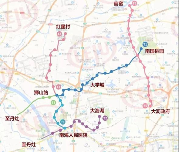 狮山5条有轨电车走向示意图