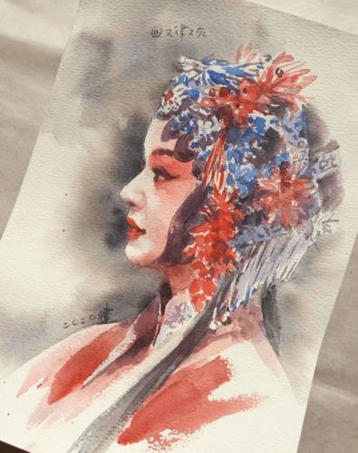 一颦一笑都让人心动,分享一组京剧水彩