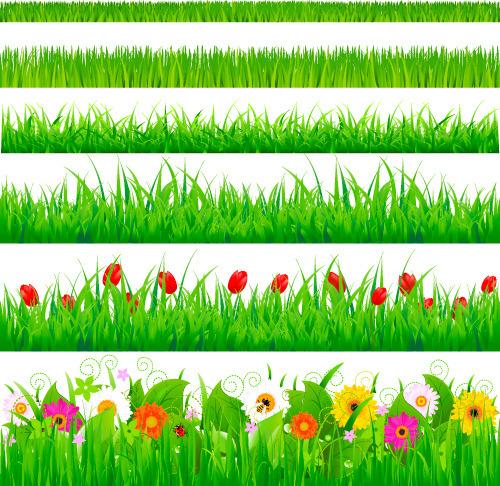 春天鲜花绿草矢量素材