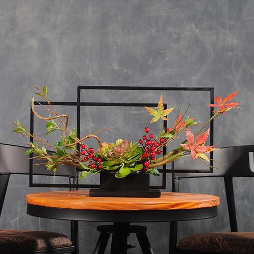 千帆羽新中式花艺餐厅咖啡厅软装花艺仿真花枫叶插花客厅花餐桌花