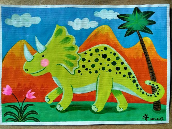 海静艺术中心中班油画棒画《恐龙》