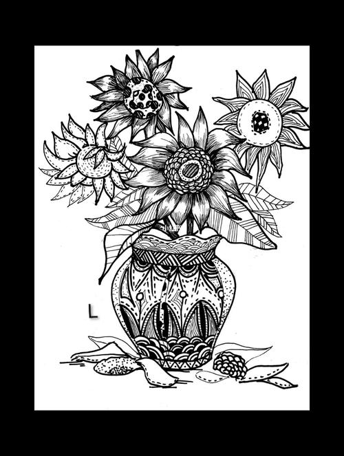 线描画|黑白装饰画_装饰画_向日葵_黑白装饰画_文化