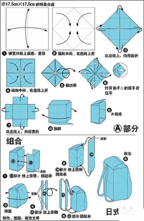 儿童手工制作,儿童折纸小书包的图解教程