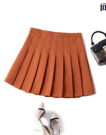 问荷新款春季裙子半身裙毛呢高腰百褶裙短裙女学院风黑色大码a字橘色