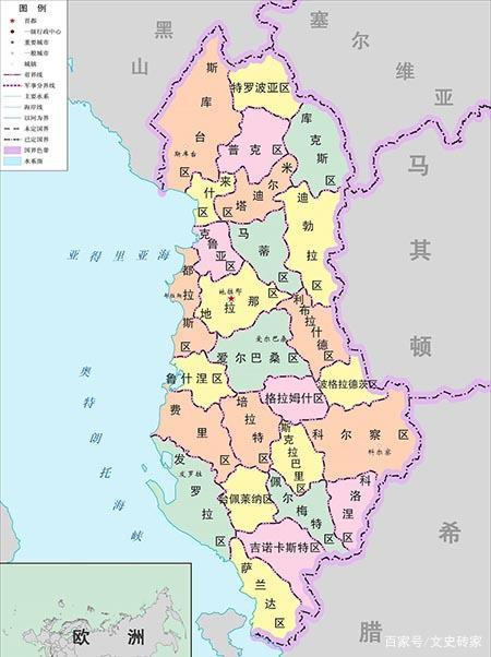 阿尔巴尼亚行政区划图