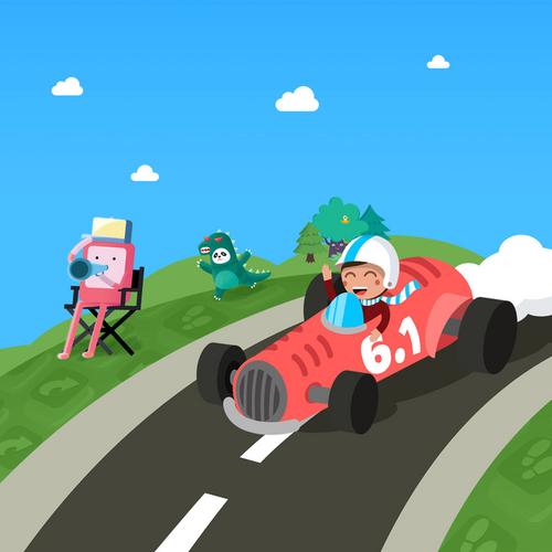 儿童#赛车#赛道#插画