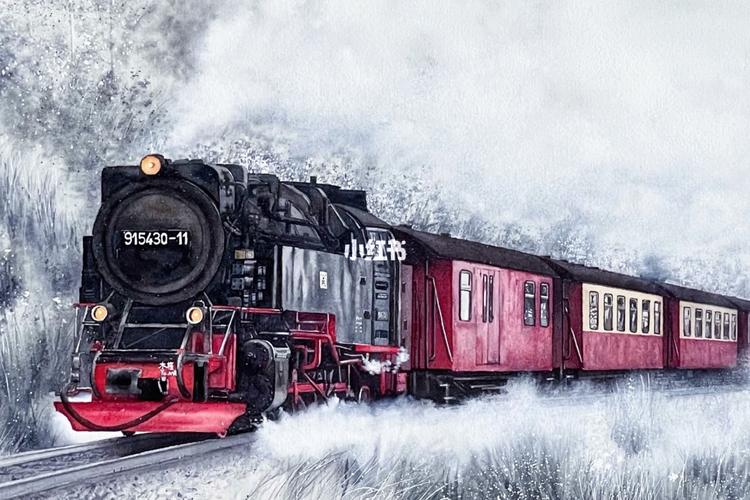 水彩风景 | 水彩火车 蒸汽机车_水彩画_风景_火车_机车_教程_水彩画
