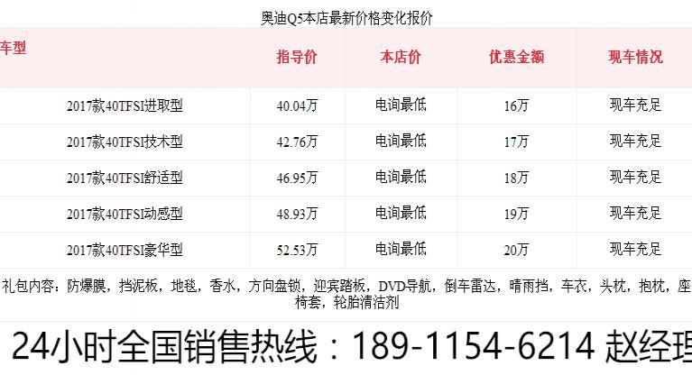 奥迪q5最新报价图片配置优惠高达20万现金再送豪礼