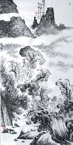 著名画家张玉华焦墨山水