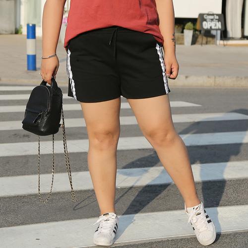韩版纯棉运动短裤女高腰热裤宽松休闲夏阔腿大码女装裤胖mm200斤