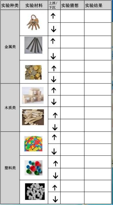 制作一个简单的记录表,将沉浮的结果记录下来吧!