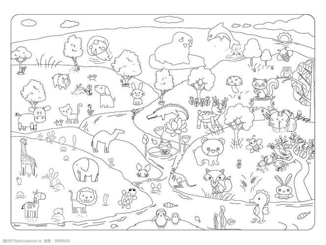 关键词:小世界简笔画 线条 简约 动物 森林 可爱 卡通 世界 画布