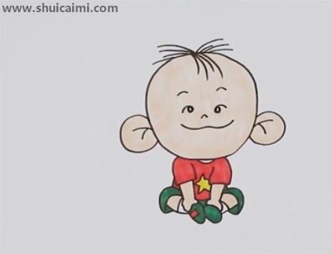 1,先画出图图又大又圆的脑袋,在脑袋两侧也加上圆圆的耳朵,紧接着画