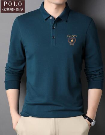 优斯顿保罗品牌男装男士长袖t恤春秋季翻领打底polo休闲纯棉刺绣中年