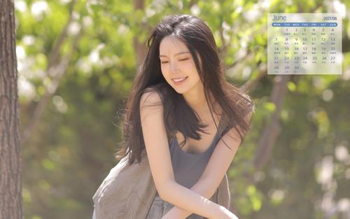 2021年6月清纯美女夏日唯美性感图片日历,月历壁纸