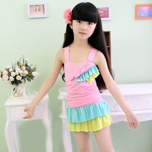 bobo angel可爱韩版女童泳衣大小儿童分体连体宝宝蛋糕裙式游泳衣
