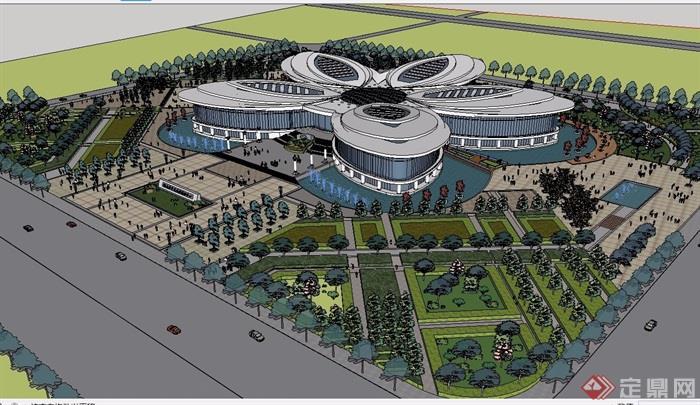 某现代风格文化馆建筑设计su模型[原创]