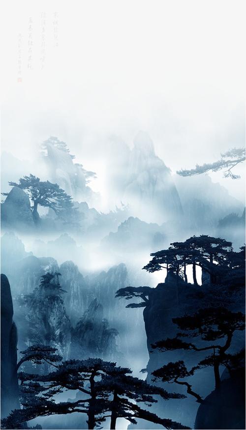 中国风精美山水墨画免抠图