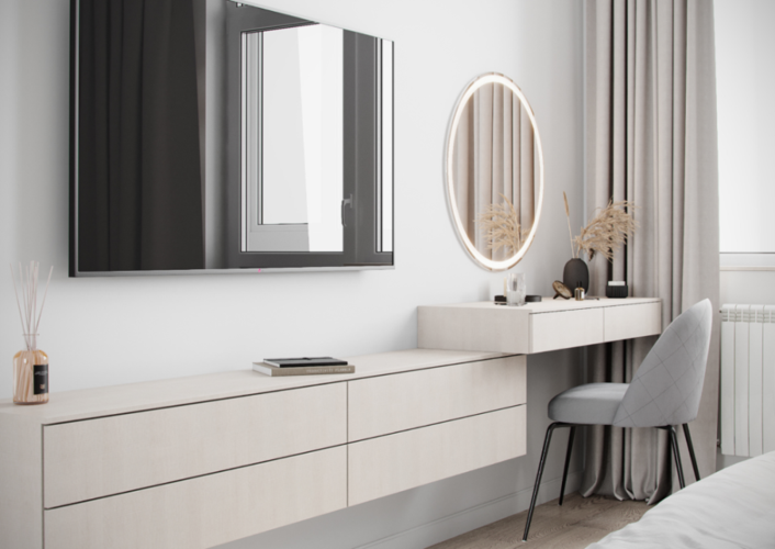 现代极简美宅,一进客厅就羡慕了,卧室梳妆台这样设计超有仪式感